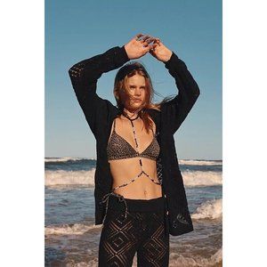 NEW 2 pc set outfit Sz XS 0-2 Knit Free People FP Beach Black Get Away Fauxchet